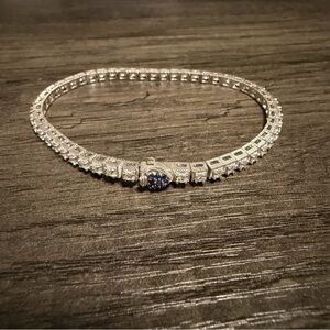 Judith Ripka 925 Sterling Silver & CZ Tennis Womens Blue Heart Bracelet 7.5”